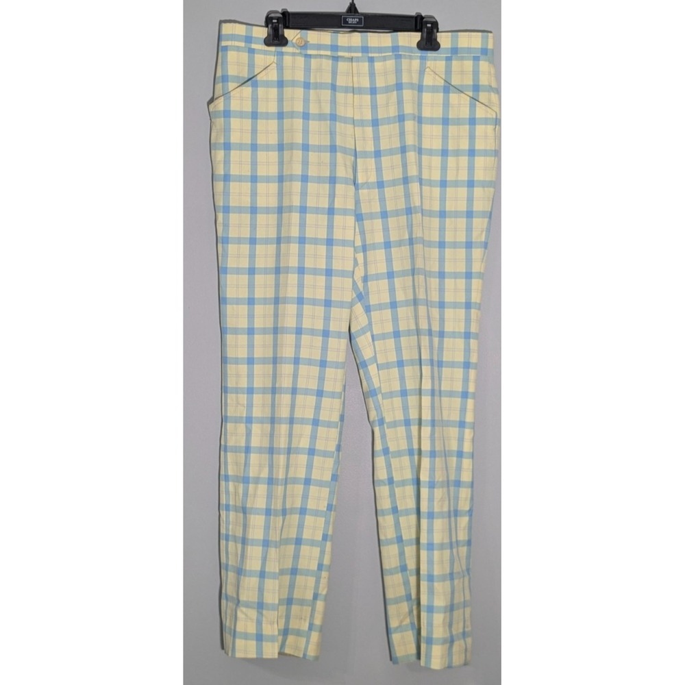 Vintage Bentley Yellow Blue Plaid Golf Pants Vibrant Summer Mens 36 x 32